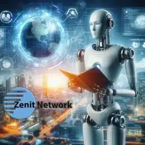 Crea una imagen futurista con un robot humanoide representando la inteligencia artificial realizando 4 copia 1
