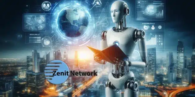 Crea una imagen futurista con un robot humanoide representando la inteligencia artificial realizando 4 copia 1